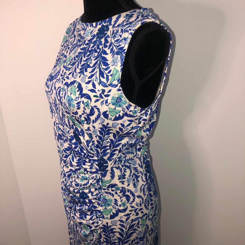 Tory Burch Akira Silk Floral Logo Ruched Dress L - Picture 7 of 11